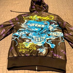 Don Ed Hardy designs Love Kills Slowly leather coat ☠️❤️🖤